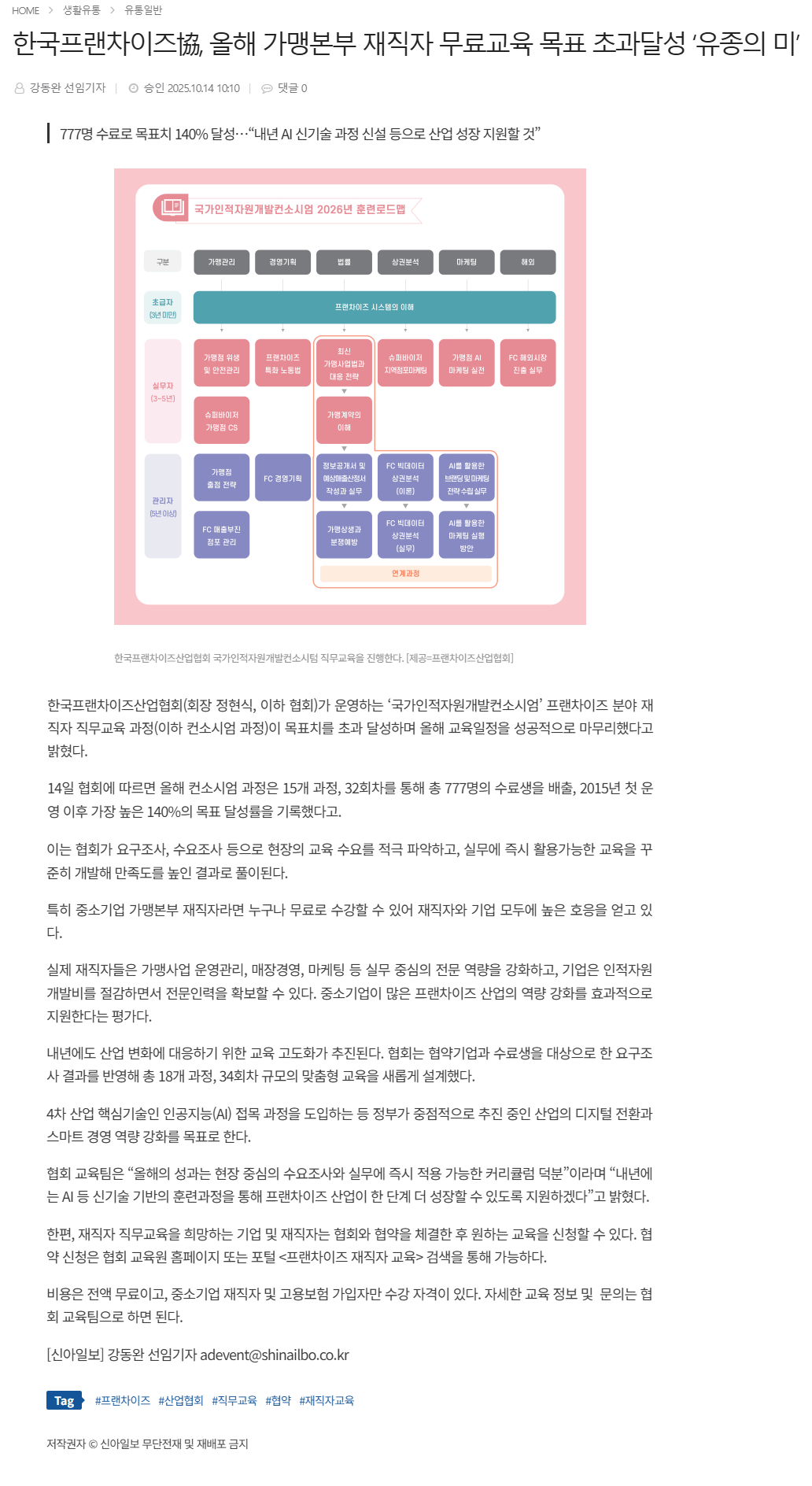 한국프랜차이즈協, 올해 가맹본부 재직자 무료교육 목표 초과달성 ‘유종의 미’.png